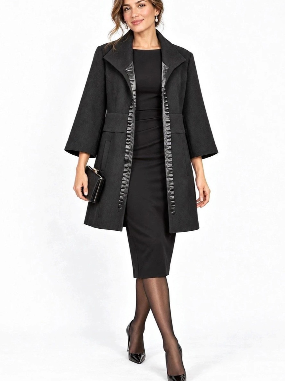 Samuel Dong Black Opera Jacket Satin Pleated Trim – Medium Like New